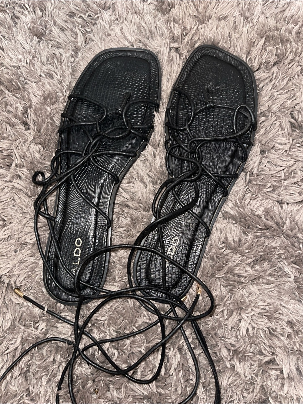 ALDO Black Lace-Up Square Toe Sandals